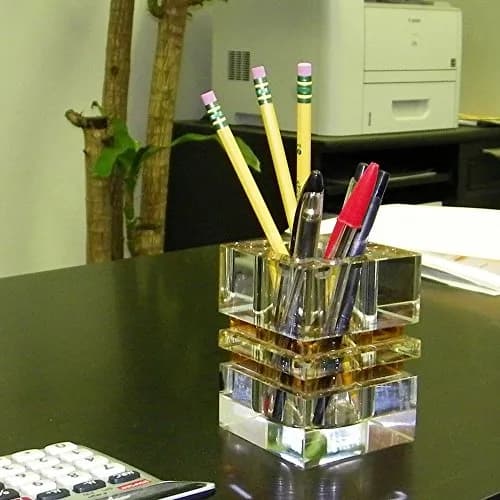 Amlong Crystal Pen Holder Amber | Crystal Desk Organizer for Office & School thumbnail 2