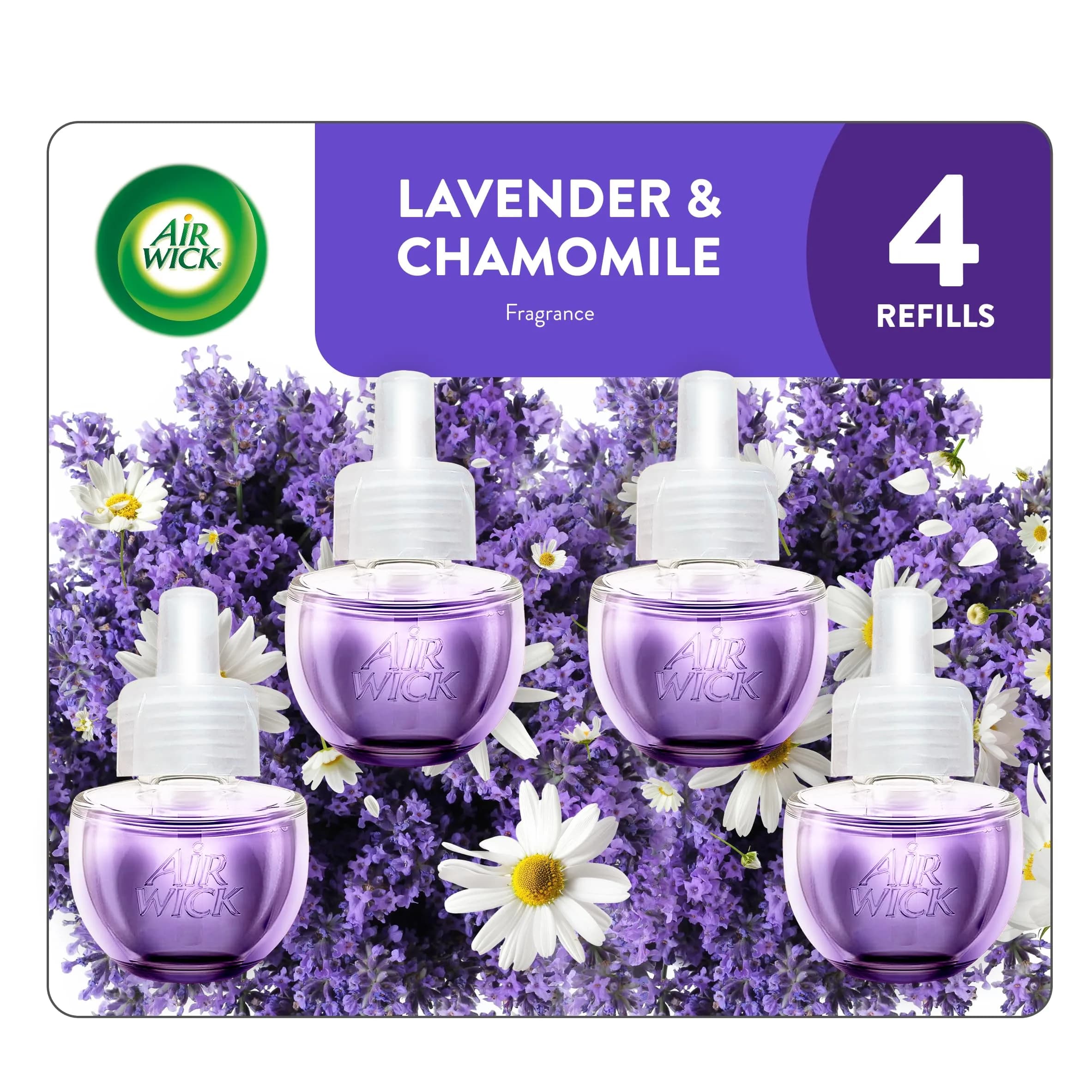Air Wick Plug-In Scented Oil Refills, 6 Count, Lavender & Chamomile, 120ml (4.02 Fl Oz) | Natural Essential Oils — Lavender & Chamomile