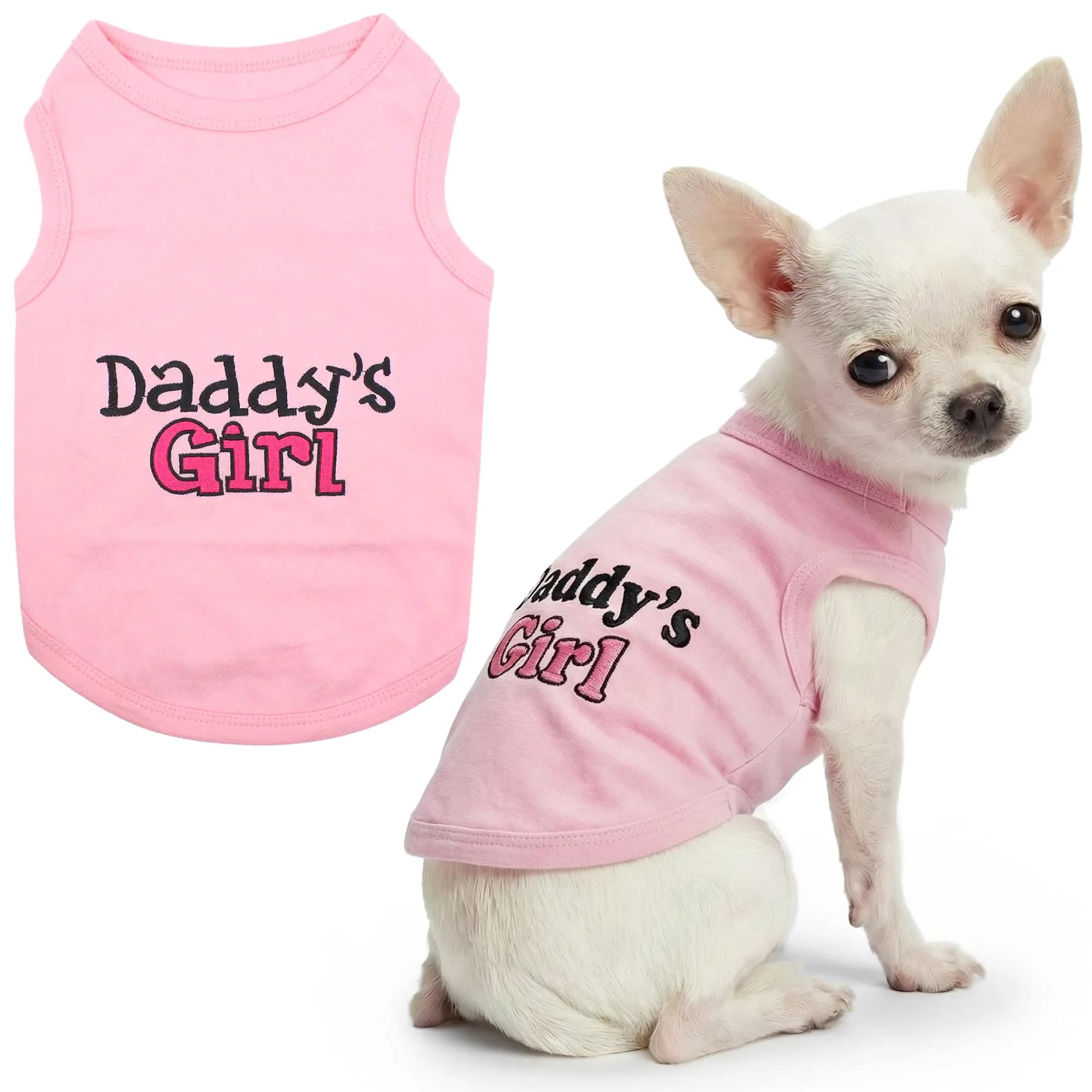 Parisian Pet Dog Shirt – 100% Cotton Sleeveless Pink Shirt for Small Dogs – Breathable & Lightweight, Girl Dogs Clothes - Stretchy Daddy’s Girl Pet Shirt — Daddy's Girl / XX-Small (1-3lbs)