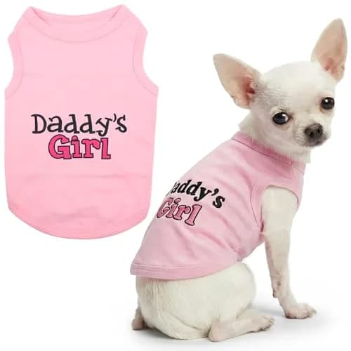 Parisian Pet Dog Shirt – 100% Cotton Sleeveless Pink Shirt for Small Dogs – Breathable & Lightweight, Girl Dogs Clothes - Stretchy Daddy’s Girl Pet Shirt thumbnail 1