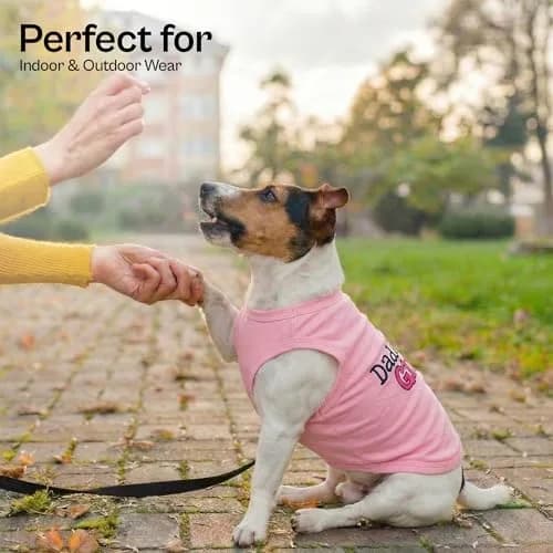 Parisian Pet Dog Shirt – 100% Cotton Sleeveless Pink Shirt for Small Dogs – Breathable & Lightweight, Girl Dogs Clothes - Stretchy Daddy’s Girl Pet Shirt thumbnail 4