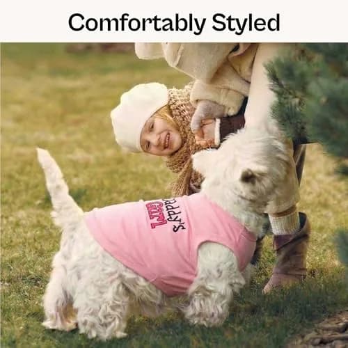 Parisian Pet Dog Shirt – 100% Cotton Sleeveless Pink Shirt for Small Dogs – Breathable & Lightweight, Girl Dogs Clothes - Stretchy Daddy’s Girl Pet Shirt thumbnail 6