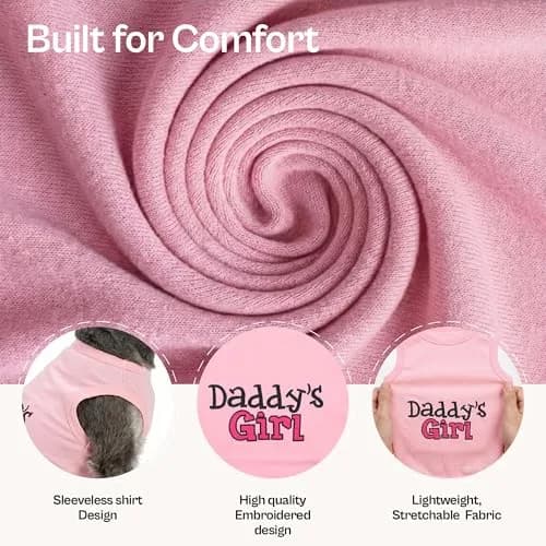 Parisian Pet Dog Shirt – 100% Cotton Sleeveless Pink Shirt for Small Dogs – Breathable & Lightweight, Girl Dogs Clothes - Stretchy Daddy’s Girl Pet Shirt thumbnail 2