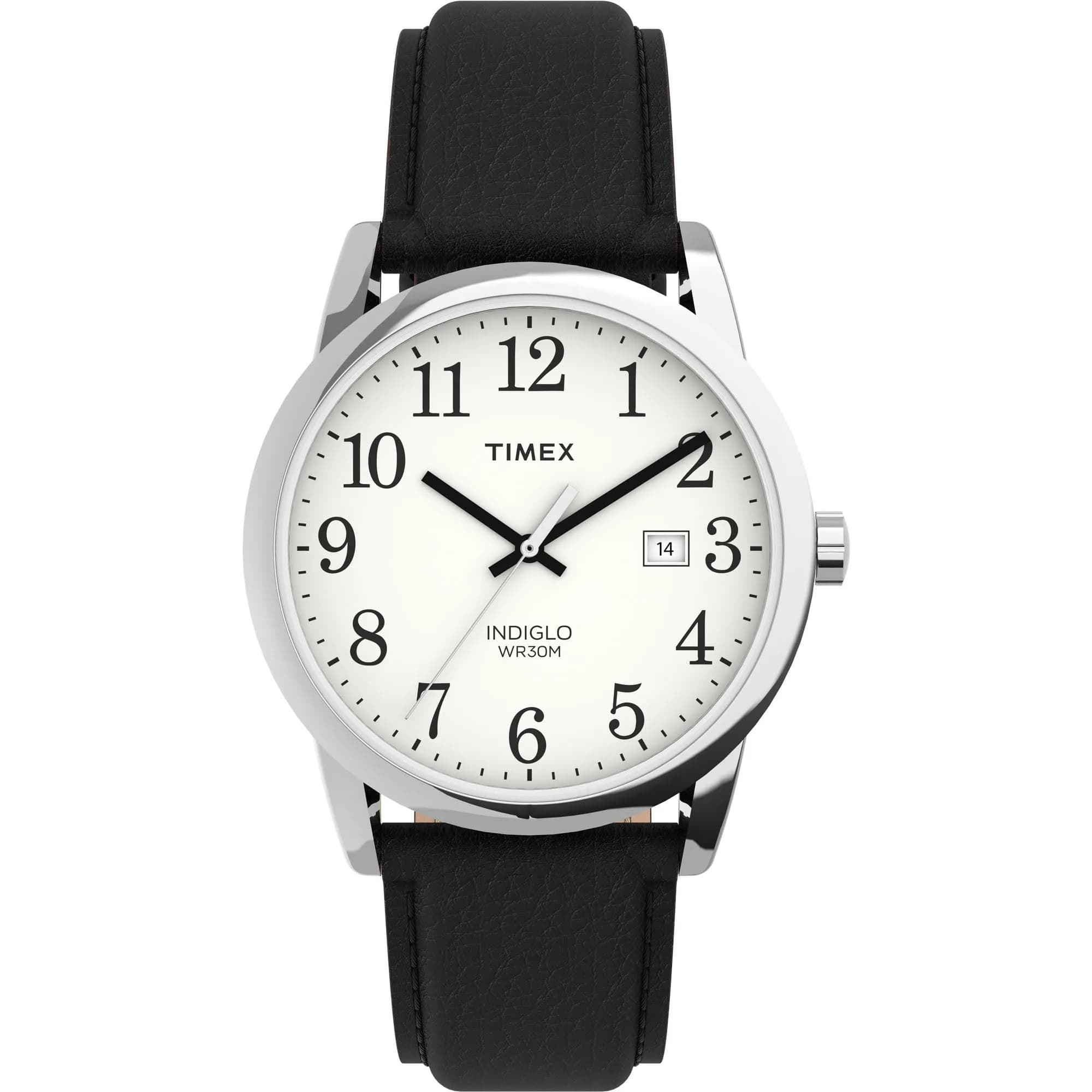 Timex Men's Easy Reader 38mm Brown Leather Strap Watch | Classic Analog Quartz with INDIGLO Night Light — Black/Silver-Tone/White/38mm