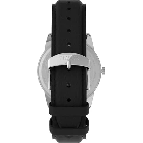 Timex Men's Easy Reader 38mm Watch – Silver-Tone Case White Dial with Black Leather Strap | Classic Analog Quartz Watch thumbnail 3