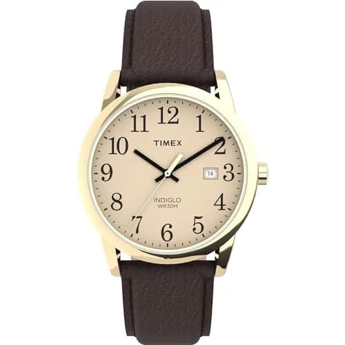 Timex Men's Easy Reader 38mm Brown Leather Strap Watch | Classic Analog Quartz with INDIGLO Night Light thumbnail 1