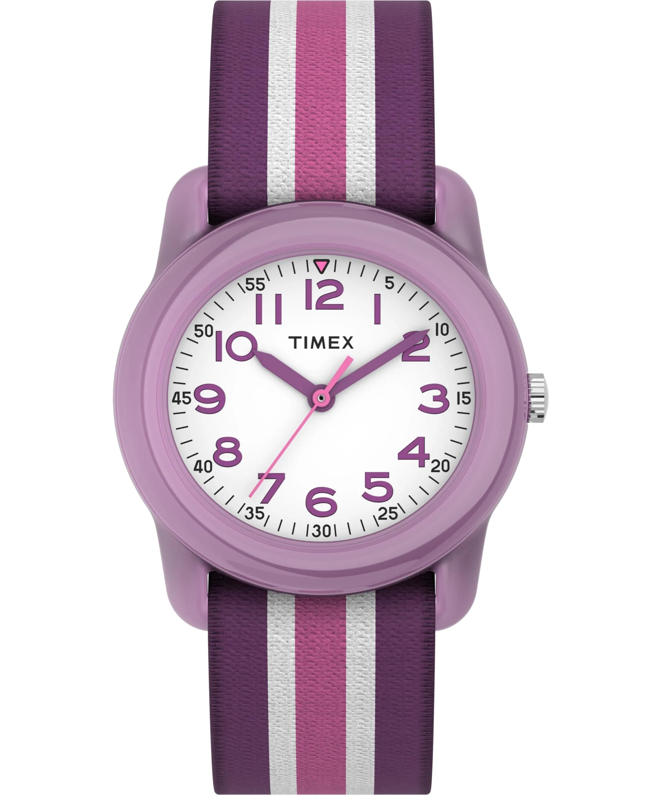 Timex Girls TW7C06100 Time Machines Purple/Pink Stripes Elastic Fabric Strap Watch | Easy-to-Read Dial, Water-Resistant