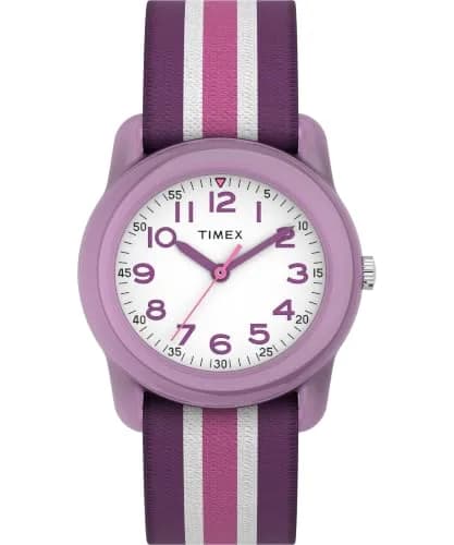 Timex Girls TW7C06100 Time Machines Purple/Pink Stripes Elastic Fabric Strap Watch | Easy-to-Read Dial, Water-Resistant thumbnail 1