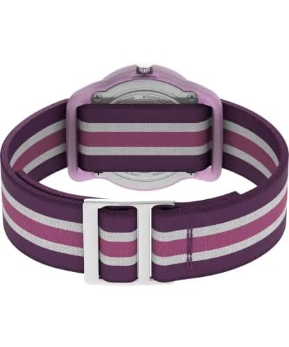 Timex Girls TW7C06100 Time Machines Purple/Pink Stripes Elastic Fabric Strap Watch | Easy-to-Read Dial, Water-Resistant thumbnail 2