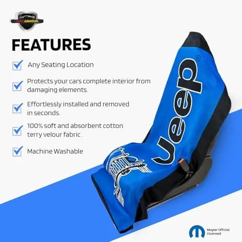 Seat Armour Jeep Seat Towel - Universal Fit Soft Machine Washable Jeep Towel - Easy Install, Multipurpose Towel2Go Seat Cover for Jeep - Blue | Airbag-Safe, Durable thumbnail 3