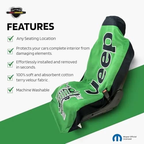 Seat Armour Jeep Seat Towel - Universal Fit Soft Machine Washable Jeep Towel - Easy Install, Multipurpose Towel2Go Seat Cover for Jeep - Green thumbnail 3