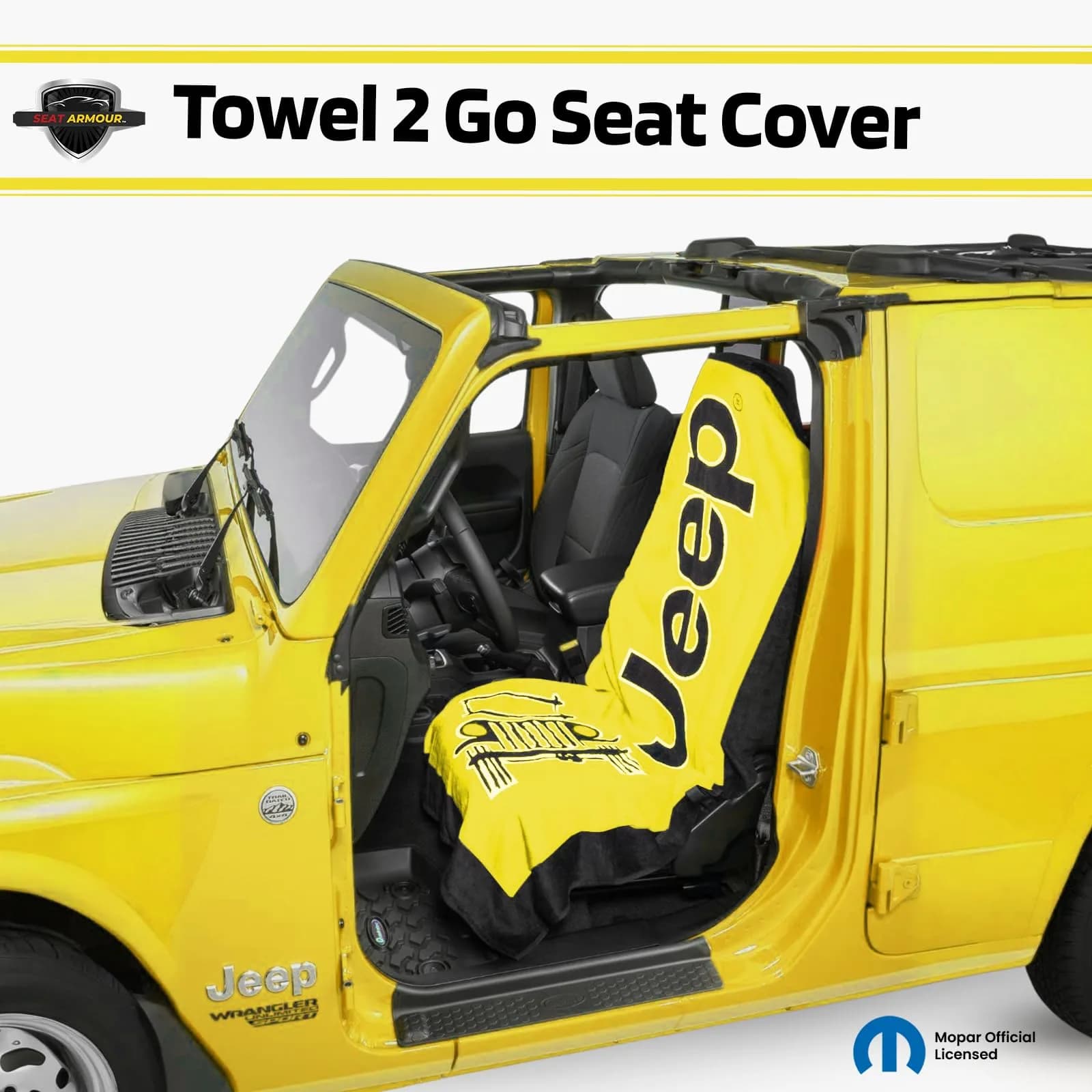 Seat Armour Seat Towel - Universal Fit Soft Machine Washable Towel - Easy Install, Multipurpose Towel2Go Seat Cover for Jeep Car - Yellow | Car Seat Protector thumbnail 2