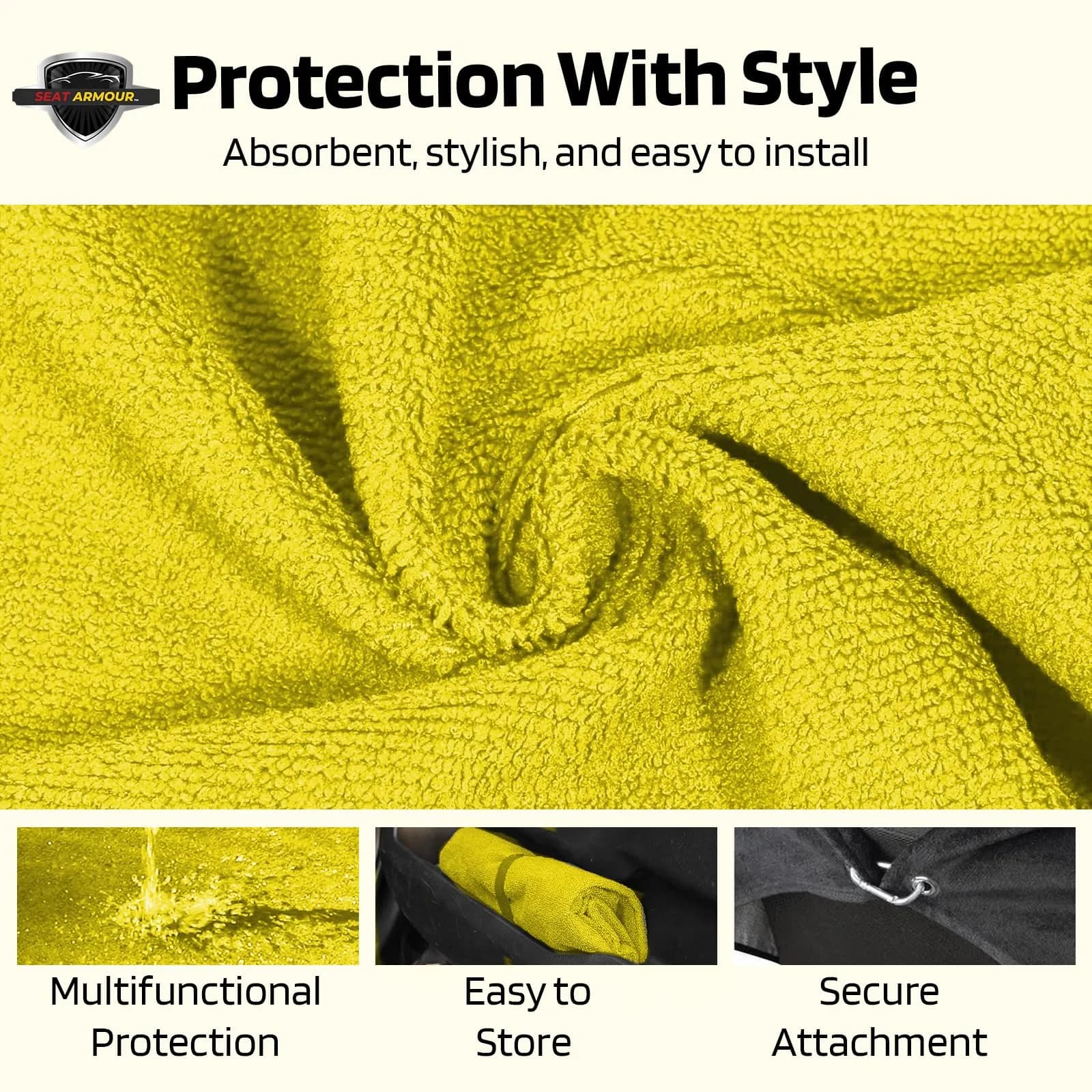 Seat Armour Seat Towel - Universal Fit Soft Machine Washable Towel - Easy Install, Multipurpose Towel2Go Seat Cover for Jeep Car - Yellow | Car Seat Protector thumbnail 4