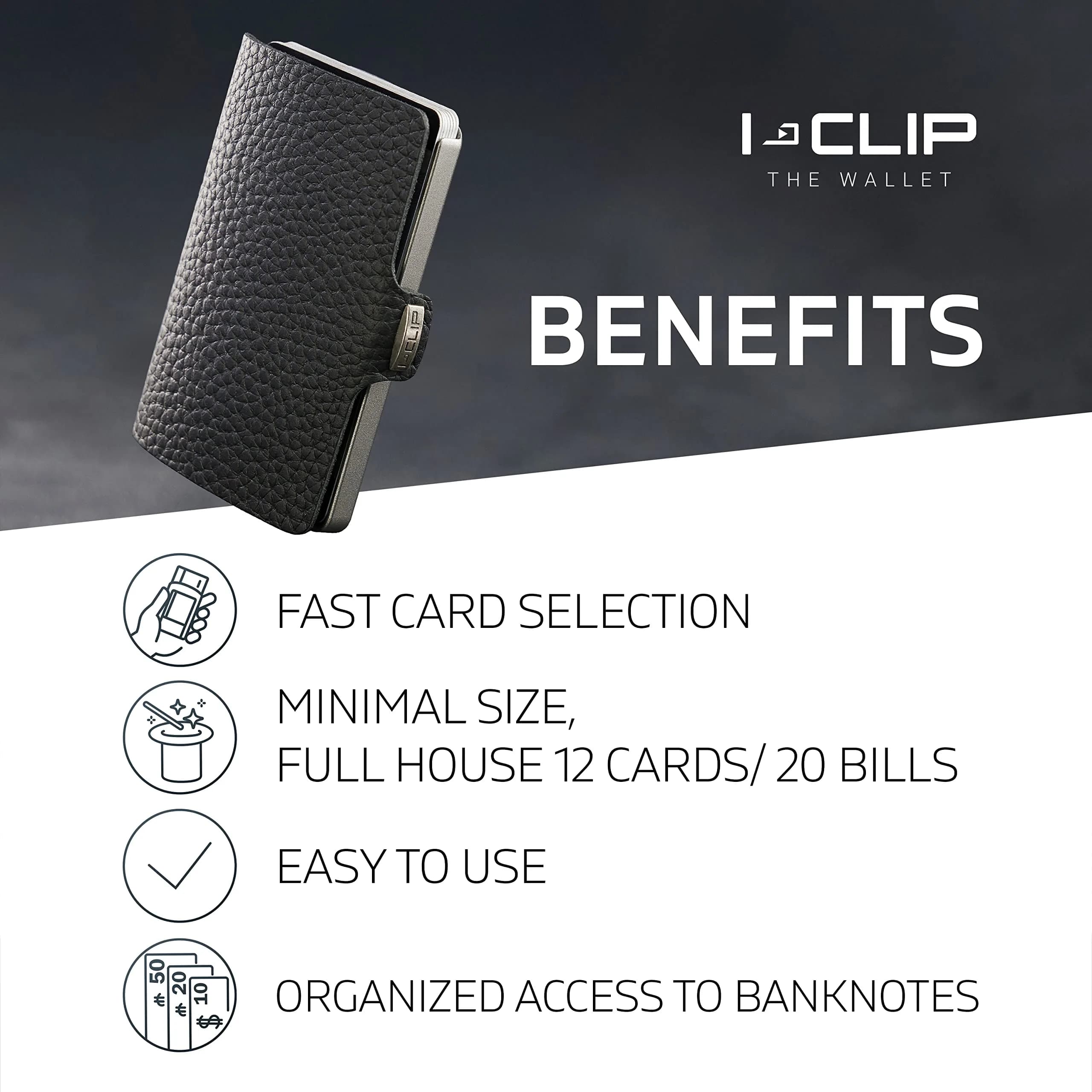 I-CLIP Premium Leather Slim Wallet for Men | 9 cm (3.54 in) Black - view 2