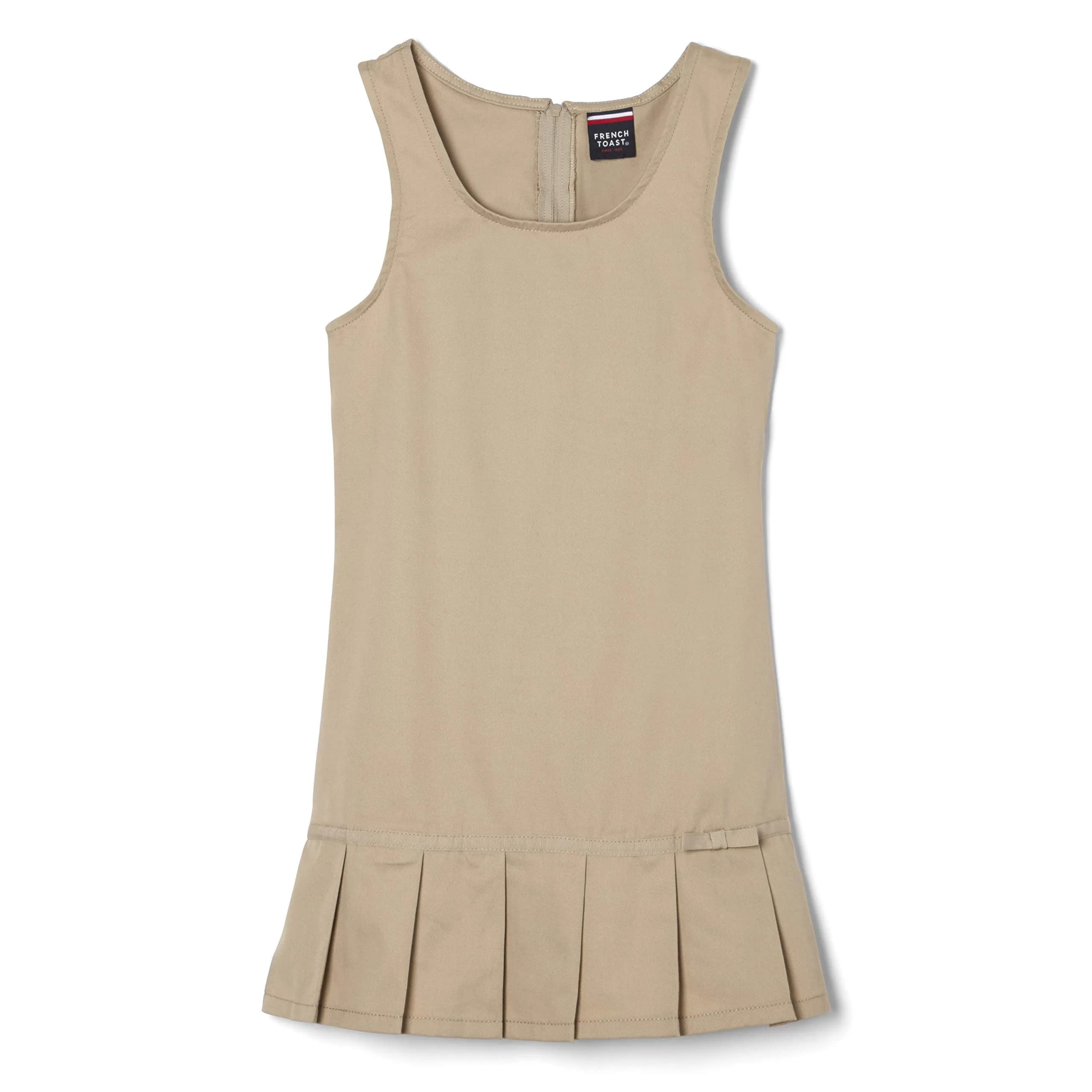 French Toast Girls' Ribbon Bow Pleated Jumper, Khaki, 4T | Classic School Uniform for Girls