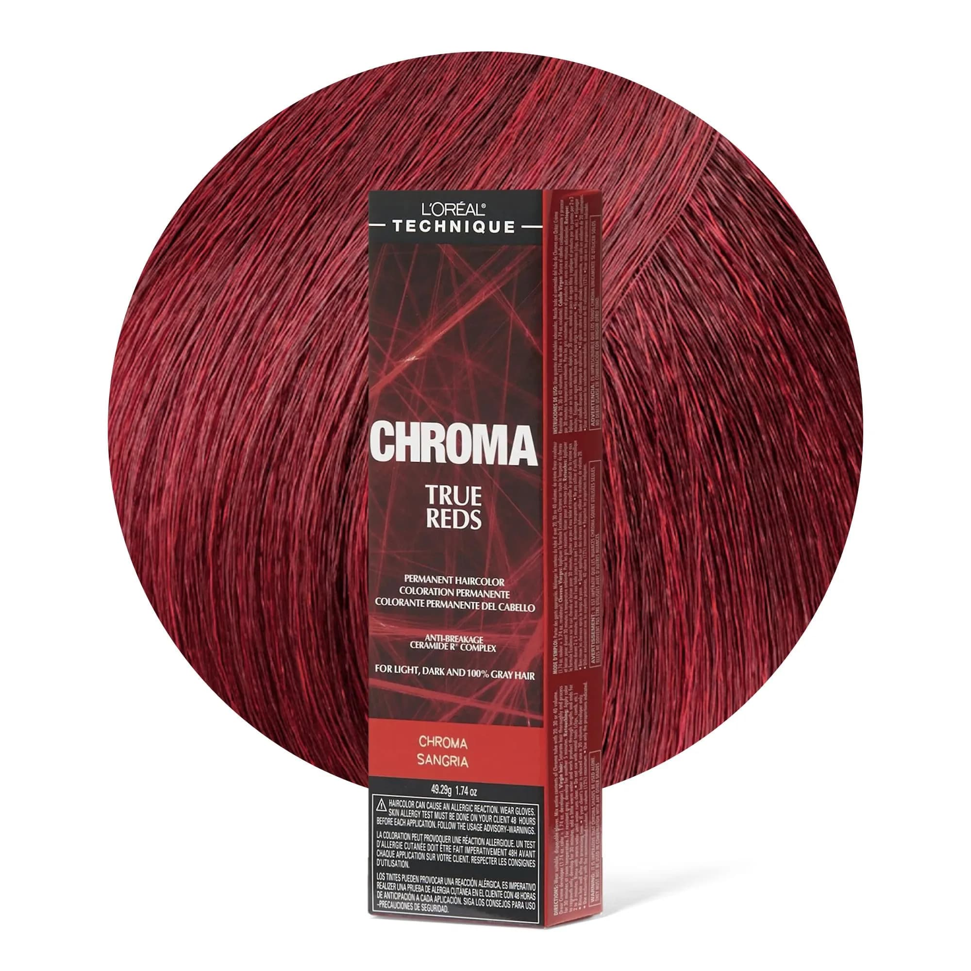 L'OREAL TECHNIQUE Chroma True Reds Permanent Hair Color - Sangria | Long-Lasting Red Shade, Suitable for All Hair Bases, Anti-Breakage Ceramide R™ Complex