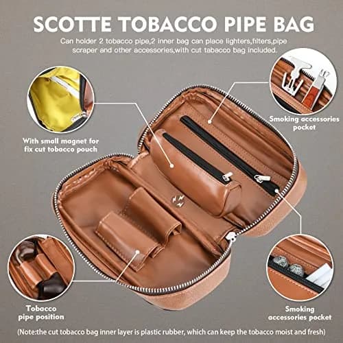 Scotte PU Leather Tobacco Pouch for 2 Pipes | Fashionable & Durable (195*105*55mm) thumbnail 4