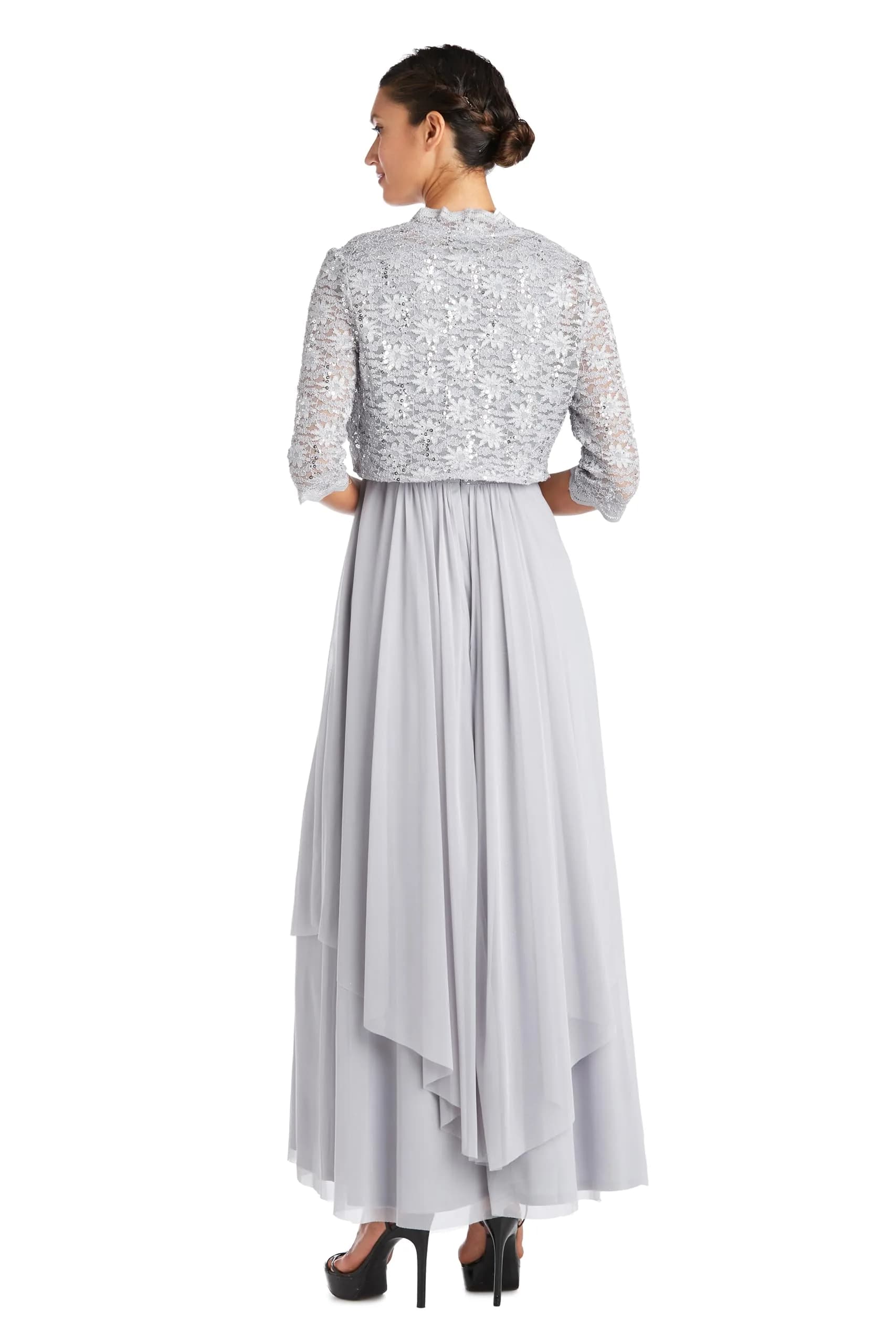 R&M Richards Women's Floral Lace Cropped Bolero & Pleated Chiffon Dress Set for Mother of the Bride, Wedding Guest, Cocktail | Elegant Evening Attire thumbnail 2