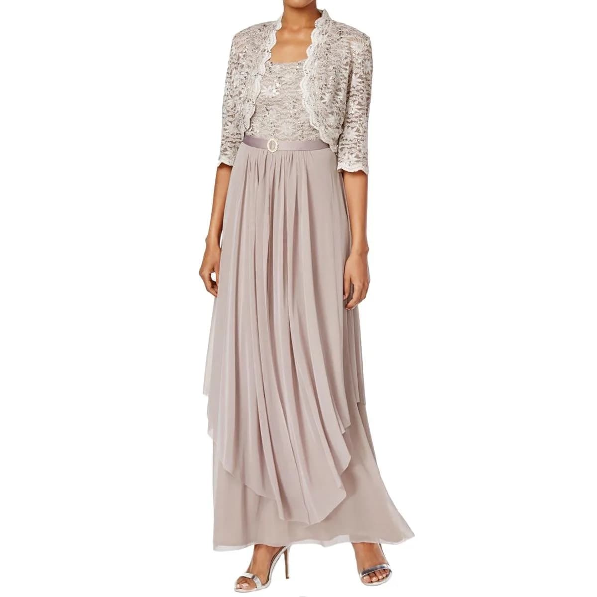 R&M Richards Women's Floral Lace Cropped Bolero & Pleated Chiffon Dress Set for Mother of the Bride, Wedding Guest, Cocktail | Elegant Evening Attire thumbnail 3