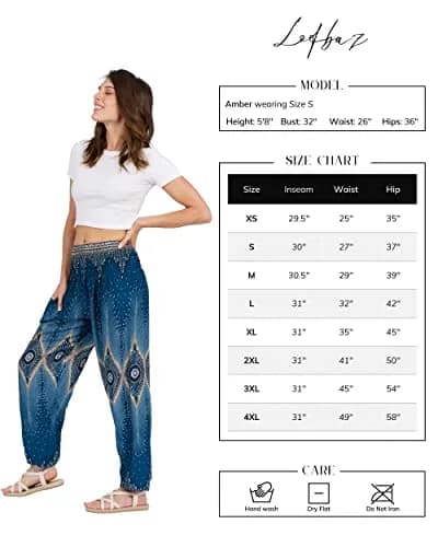 LOFBAZ Boho Long Leg Pants Floral Teal Green | Flowy, Comfortable Rayon Women’s Palazzo (105.4 cm/41.5 in) thumbnail 4