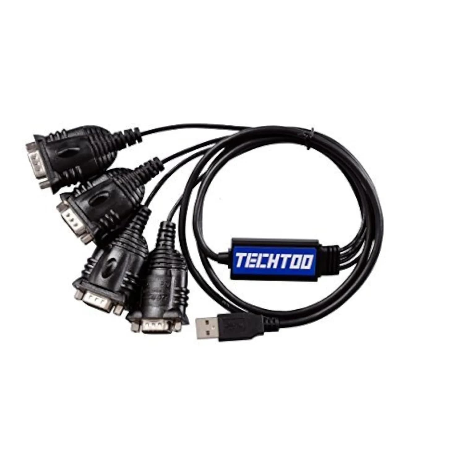 TECHTOO FTDI Chip USB to RS232 Serial Adapter Cable DB9 Male to Male with Thumbscrews | 1 Mbps Data Transfer — 4 RS232 Port / W/Hexnuts