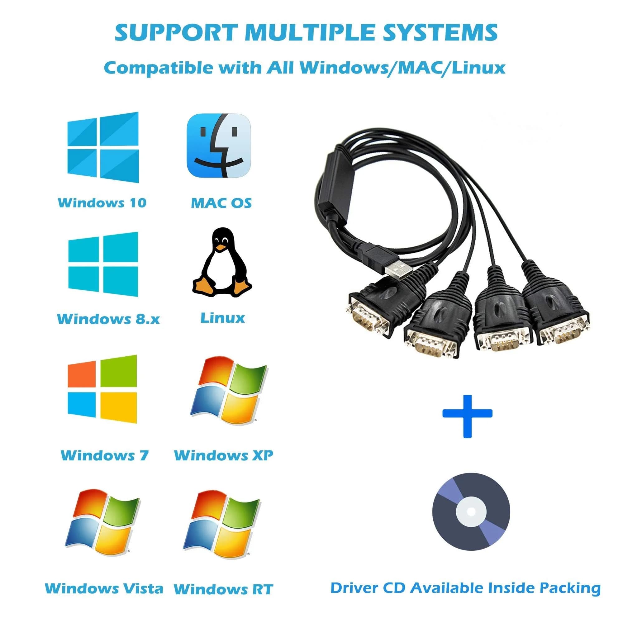 TECHTOO 4-Port USB to RS232 DB9 Serial Adapter Cable Male-to-Male with Hexnuts & FTDI Chip - view 3