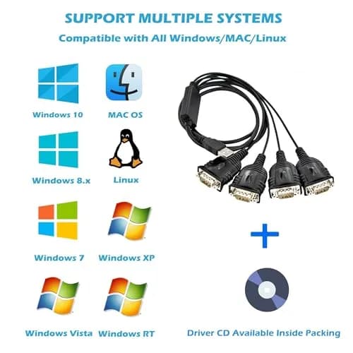 TECHTOO 4-Port USB to RS232 Serial Adapter 1.2m (4 ft) | FTDI Chipset for Reliable Data Transfer thumbnail 3