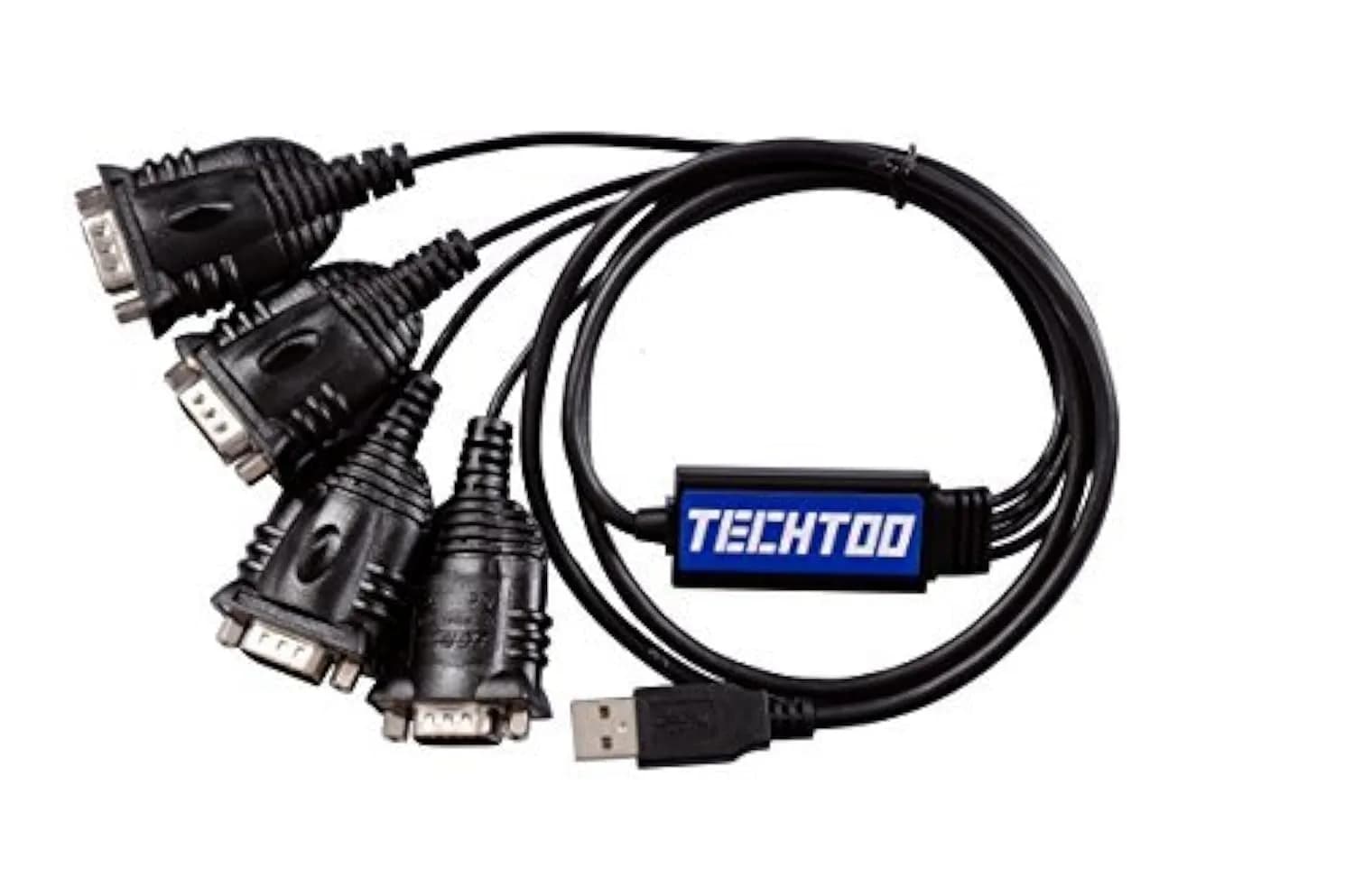 TECHTOO 4-Port USB to RS232 DB9 Serial Adapter Cable Male-to-Male with FTDI Chip | Connects 4 Serial Devices — 4 RS232 Port / W/Hexnuts
