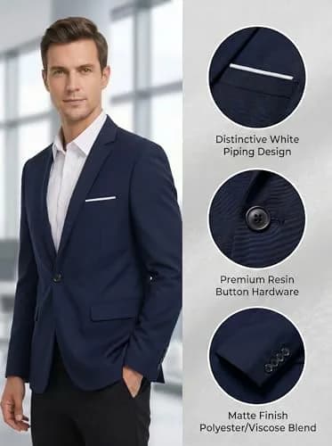 Beninos Slim Fit Casual Blazer Jacket Notch Neck Navy L | Lightweight & Versatile thumbnail 6