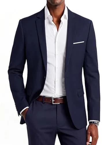 Beninos Slim Fit Casual Blazer Jacket Navy S | Classic Notched Lapel, One Button, Polyester Blend thumbnail 1