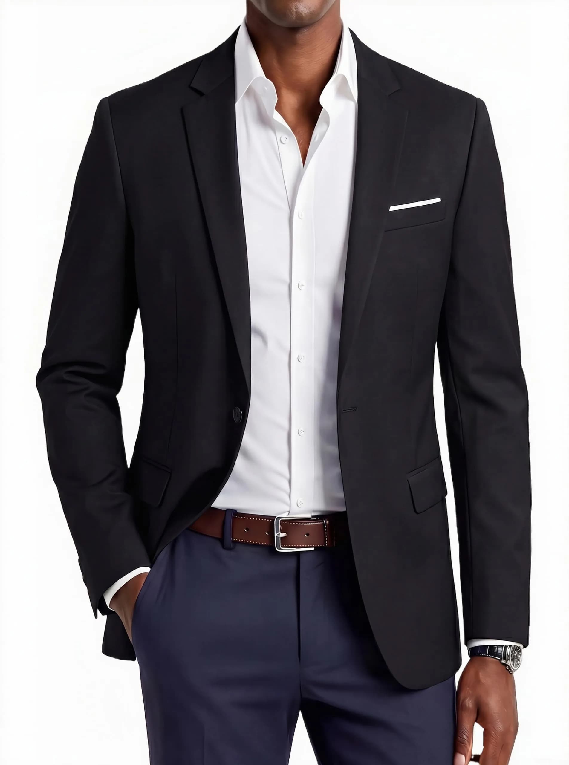 Beninos Slim Fit Casual Blazer Jacket Notch Collar | Black, S | Classic & Modern Style — Black
