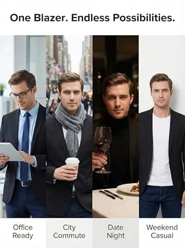 Beninos Slim Fit Casual Blazer Jacket Notch Collar | Black, S | Classic & Modern Style thumbnail 5