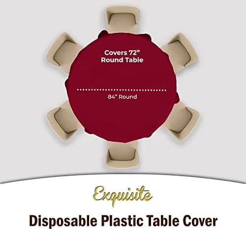 Exquisite 12-Pack Premium Plastic Round Tablecloth 84-inch Burgundy | Classic Modern Style thumbnail 4