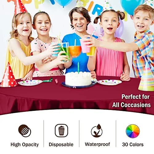 Exquisite 12-Pack Premium Plastic Round Tablecloth 84-inch Burgundy | Classic Modern Style thumbnail 5