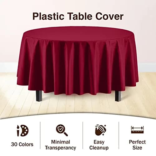Exquisite 12-Pack Premium Plastic Round Tablecloth 84-inch Burgundy | Classic Modern Style thumbnail 3