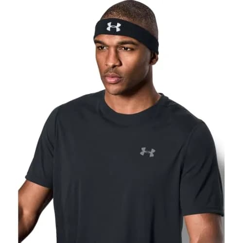 Under Armour Men's Performance Headband Black (001)/White One Size | Sweat-Wicking & Quick-Dry for Sports thumbnail 2