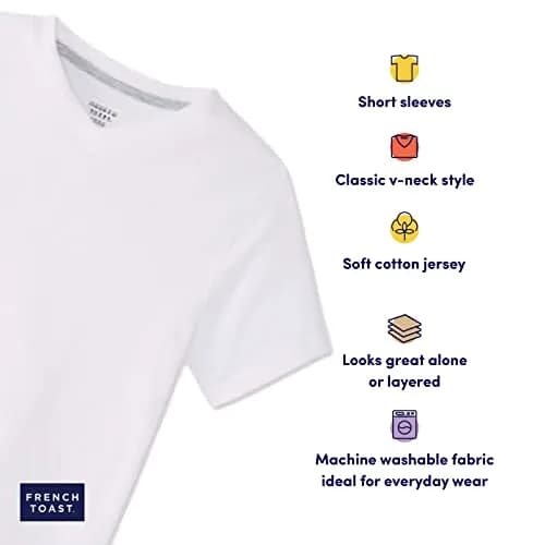 French Toast Boys' Short Sleeve V-Neck T-Shirt, White, 6-7 | Classic casual style for active boys thumbnail 3