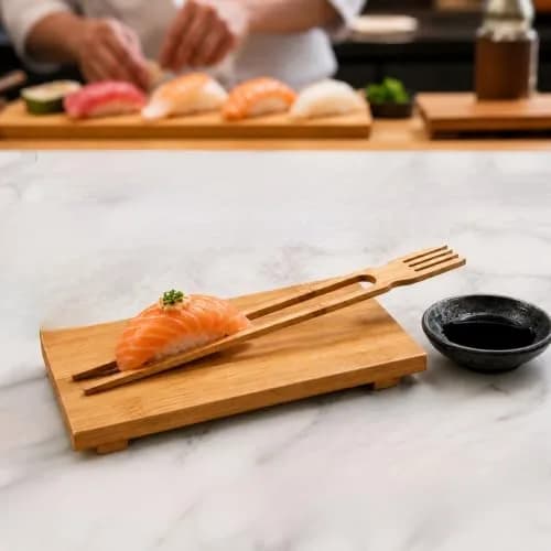 Restaurantware 10 in Bamboo Chopsticks with Fork, All-In-One, 100 Count | Eco-Friendly, Disposable Utensils for Food Trucks & Restaurants thumbnail 3