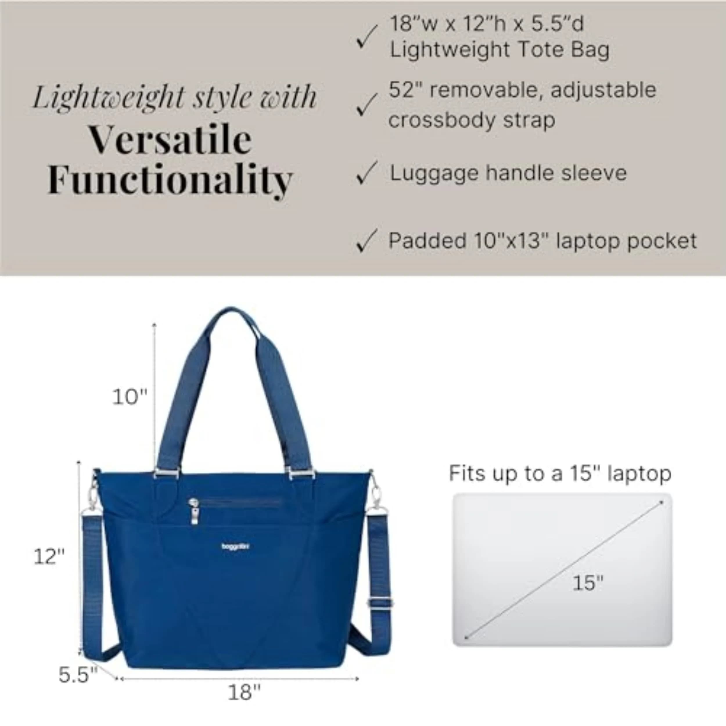 Baggallini Avenue Tote - 12x18 Laptop Tote Bag for Women, 31.6cm x 45.7cm x 13.2cm (12"H x 18"W x 5.5"D) | Water-Resistant Carry-On Bag - view 6