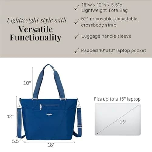 Baggallini Avenue Tote - 12x18 Laptop Tote Bag for Women, 31.6cm x 45.7cm x 13.2cm (12"H x 18"W x 5.5"D) | Water-Resistant Carry-On Bag thumbnail 6