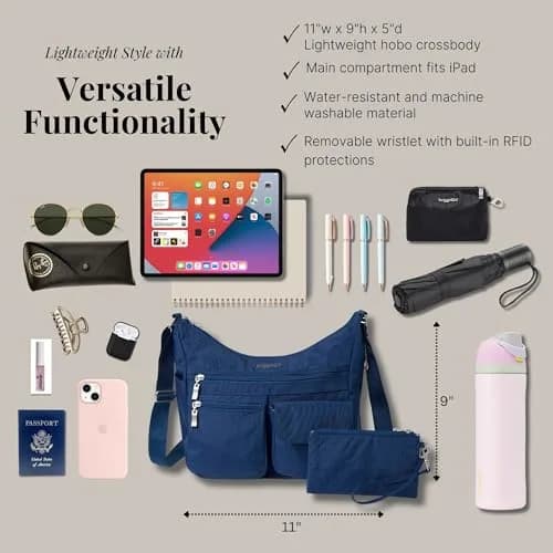 Baggallini Everywhere Bagg Hobo Crossbody Bag 25.5cm (10 inches) | Water-Resistant Travel Bag with RFID Wristlet thumbnail 5