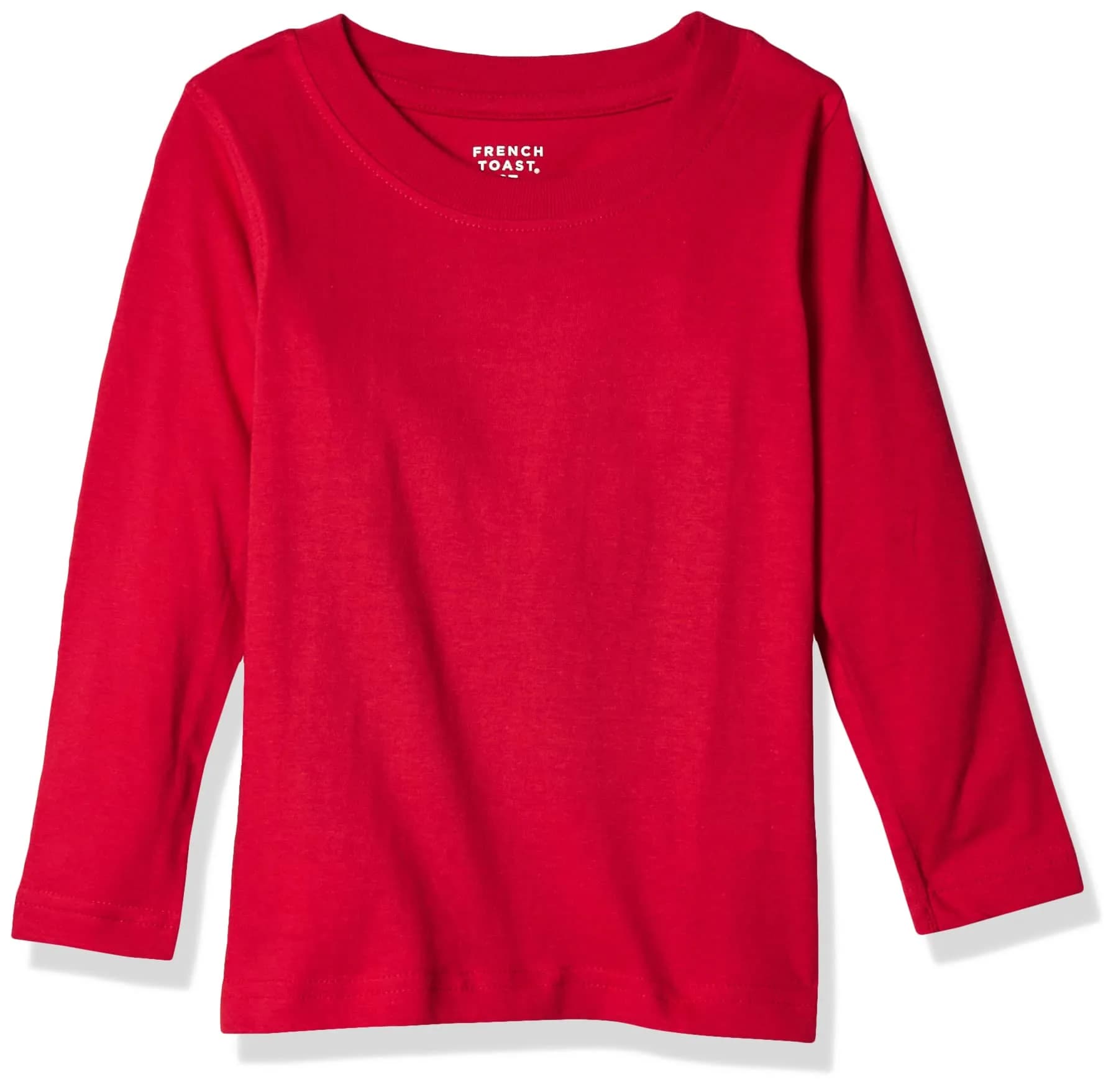 French Toast Big Boys' Basic Long Sleeve Crew Neck Tee, School Red, Large | Soft 100% Cotton, Versatile for School & Play — School Red