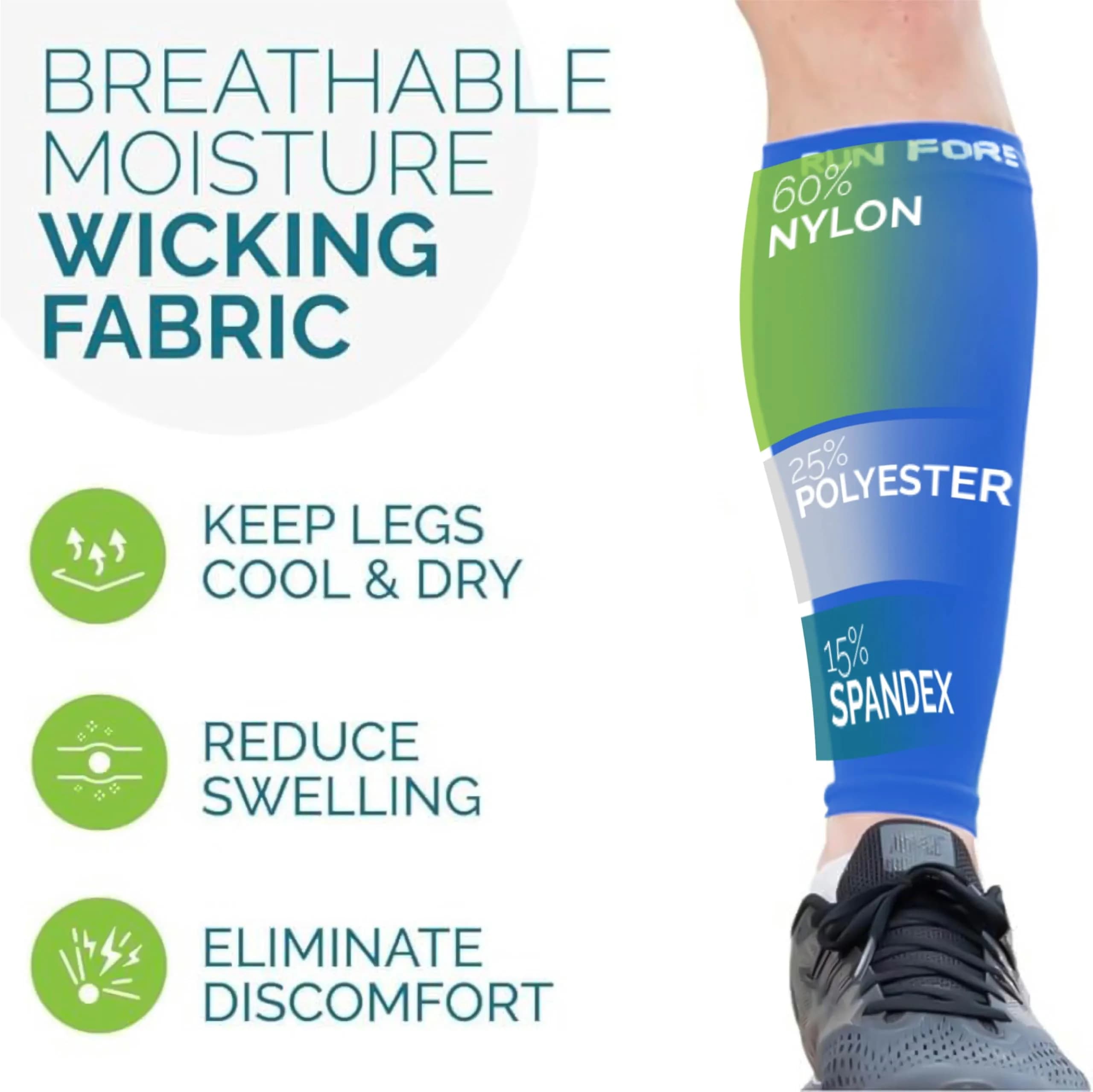 Run Forever Calf Compression Sleeves - Medium Blue | Graduated 20-30 mmHg Compression for Pain Relief & Circulation - view 5