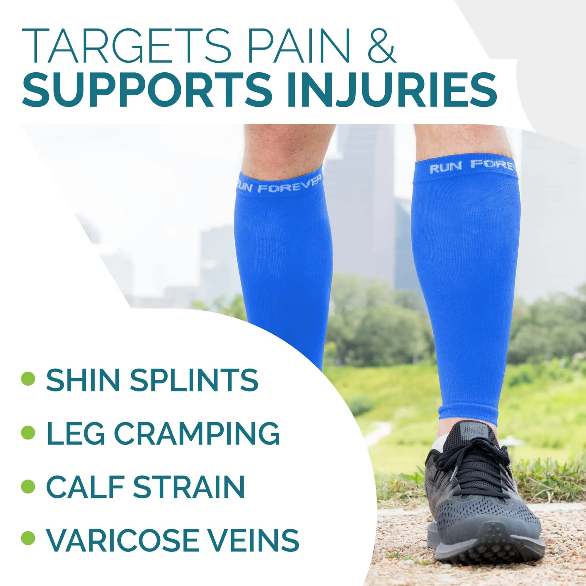 Run Forever Calf Compression Sleeves - Medium Blue | Graduated 20-30 mmHg Compression for Pain Relief & Circulation - view 6