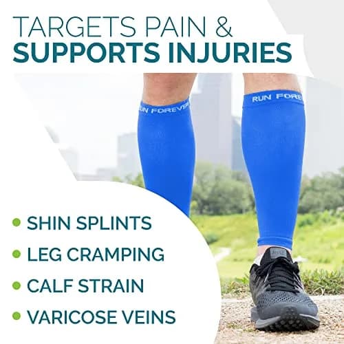 Run Forever Calf Compression Sleeve Large Blue | Graduated 20-30 mmHg Compression for Pain Relief thumbnail 6