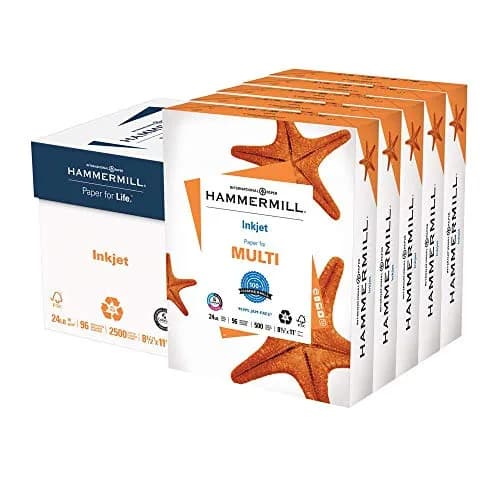Hammermill Printer Paper, Multipurpose Inkjet Paper 24 lb, 8.5 x 11-96 Bright, 2500 Sheets | Acid-Free, ColorLok Technology — 5 Ream | 2500 Sheets