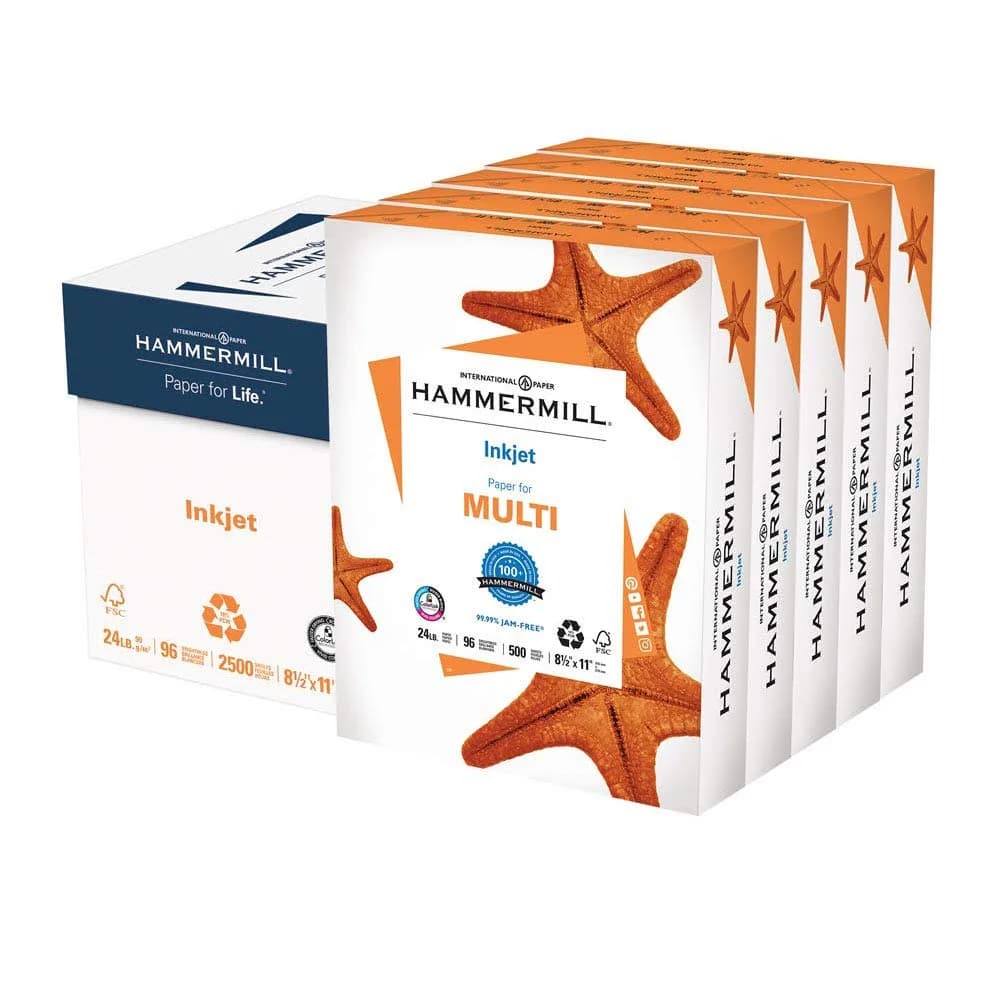 Hammermill Printer Paper, Multipurpose Inkjet Paper 24 lb, 8.5 x 11-96 Bright, 2500 Sheets | Acid-Free, ColorLok Technology
