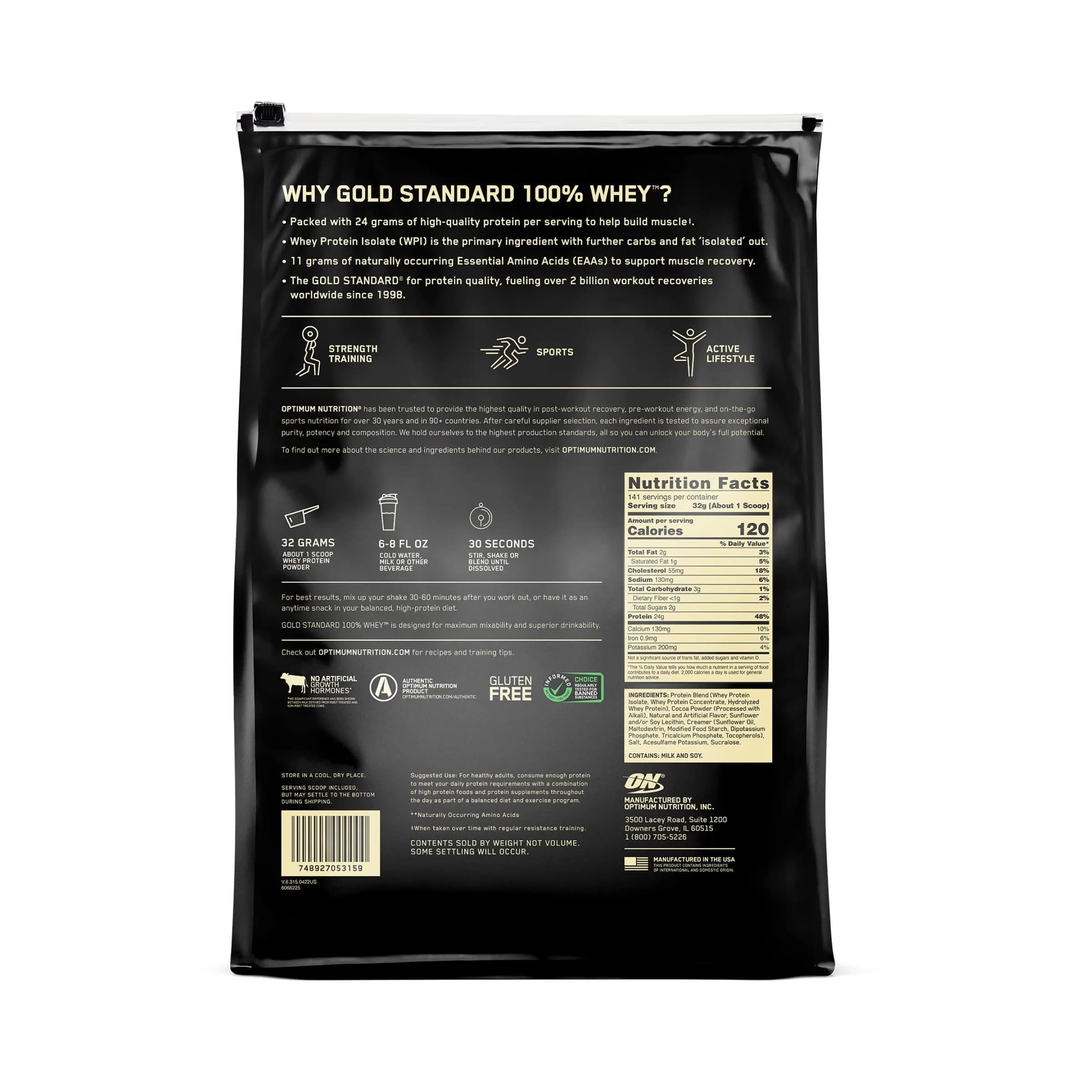 Optimum Nutrition Gold Standard 100% Whey Protein Powder, Extreme Milk Chocolate, 10lb (4.54kg) - view 9