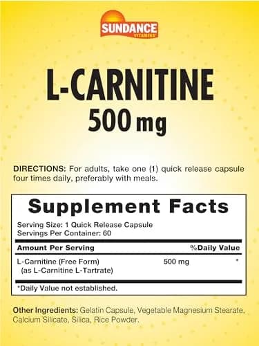 Sundance L-Carnitine 500mg | 60 Capsules for Energy & Heart Support thumbnail 2