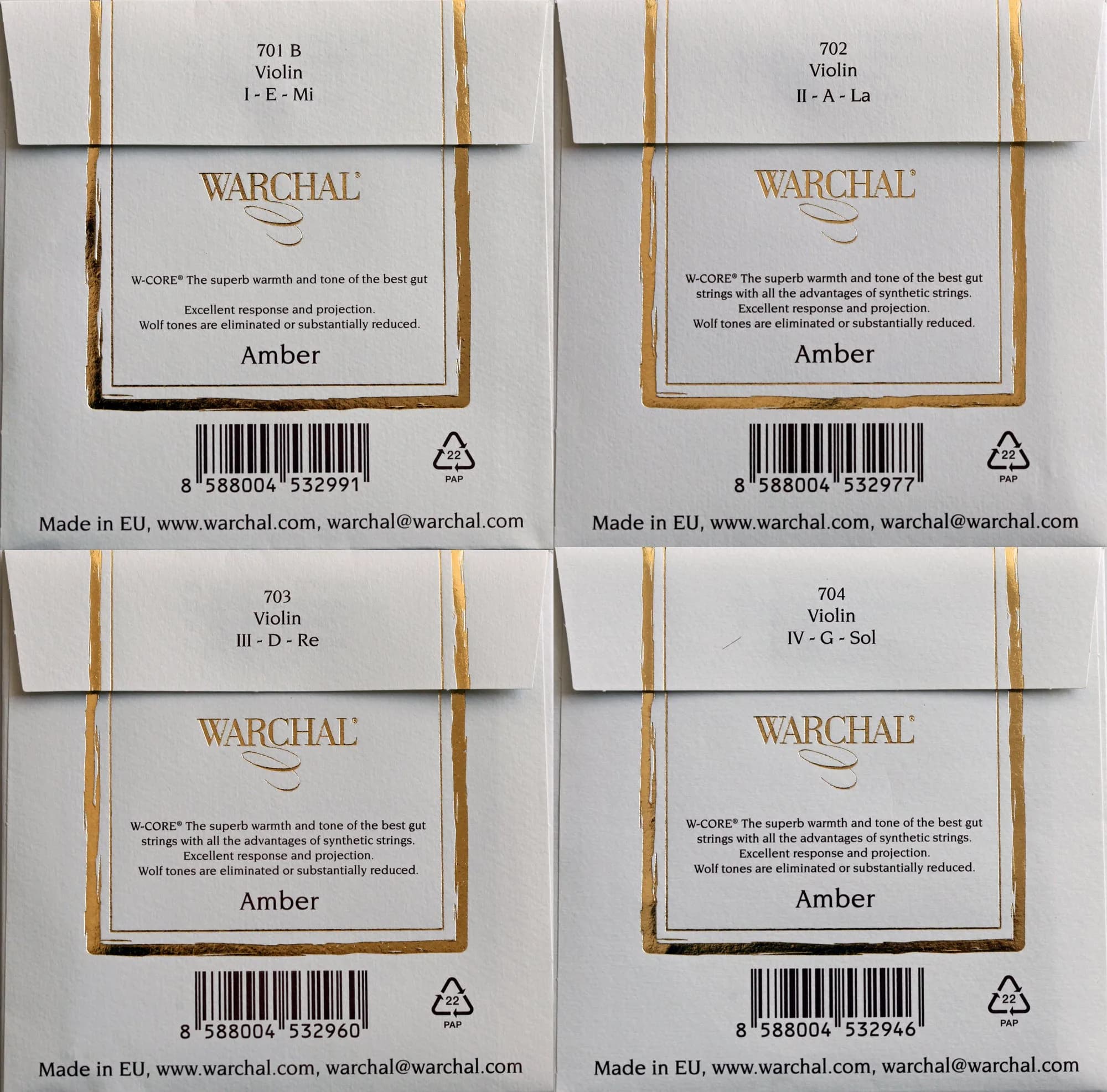 Warchal Amber Violin String Set with E Ball End, 4/4 Size - view 2